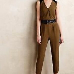 Anthropologie Leifsdottir Sani Lace Romper Women's sz 8 Olive Green Jumpsuit